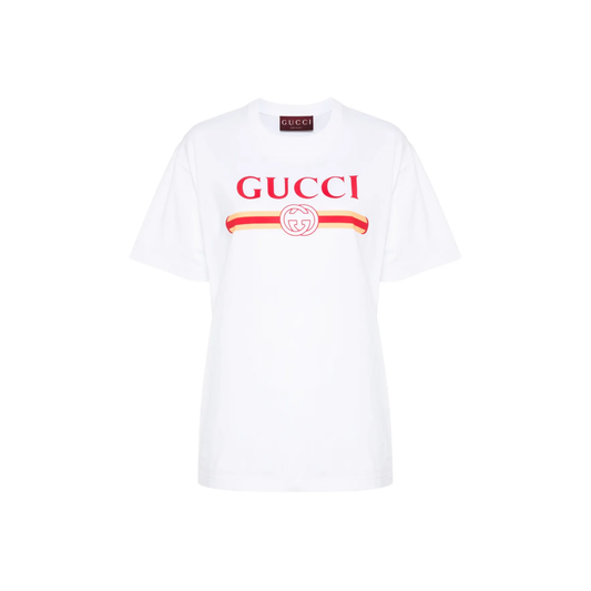 Gucci Logo Print Cotton T-Shirt White Front