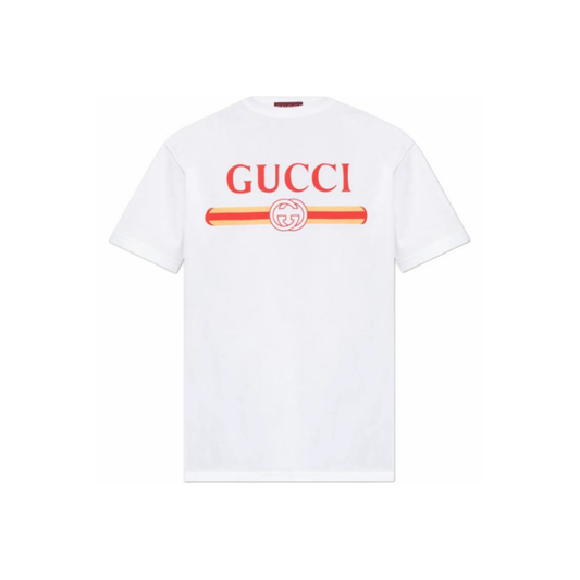 Gucci Logo Print Crew Neck White T-Shirt for Women Front