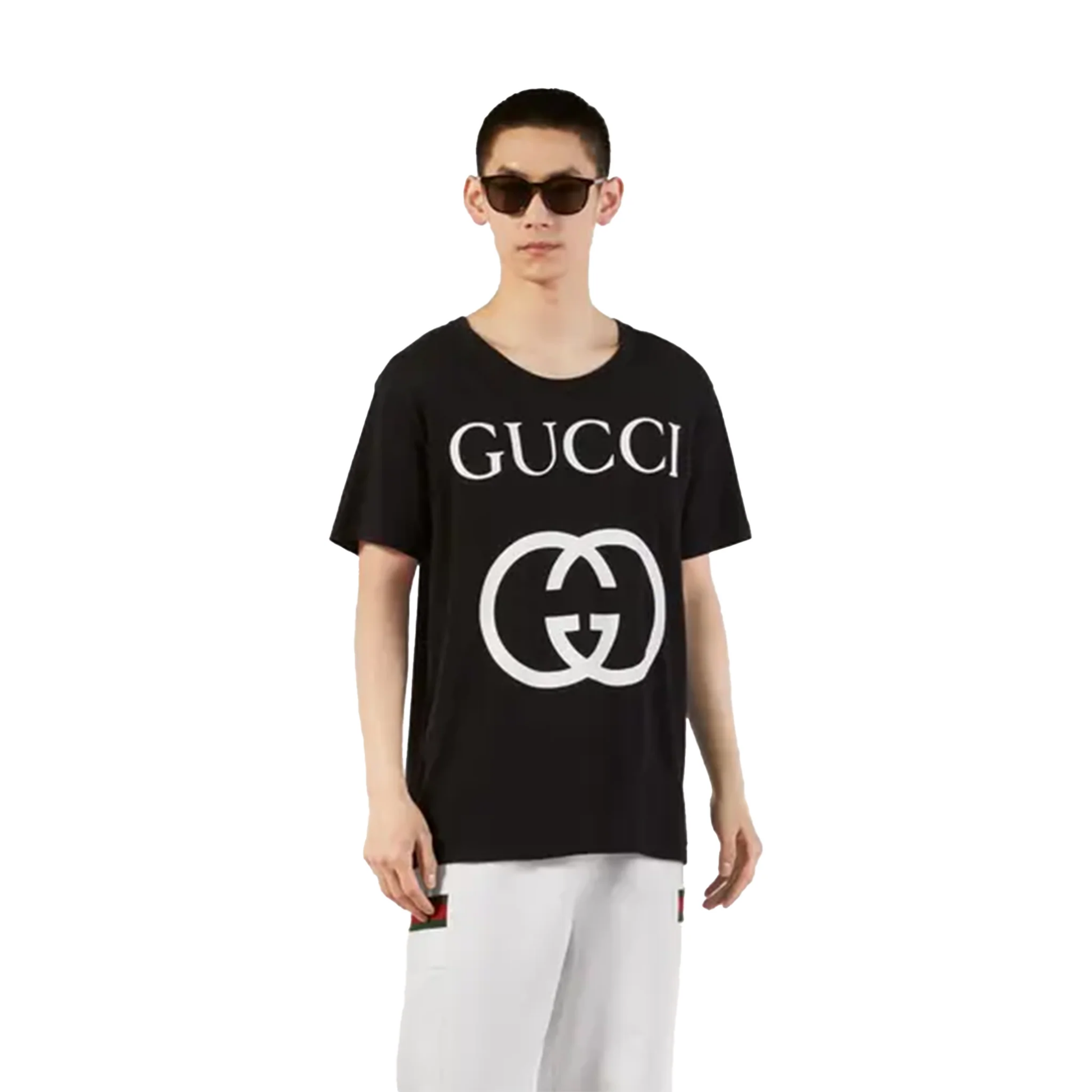 Gucci Oversize With Interlocking G T-Shirt Black SS21 Model Front
