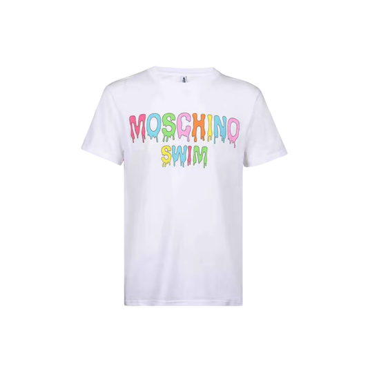 Moschino Swim Multicolor Logo Tee White Front