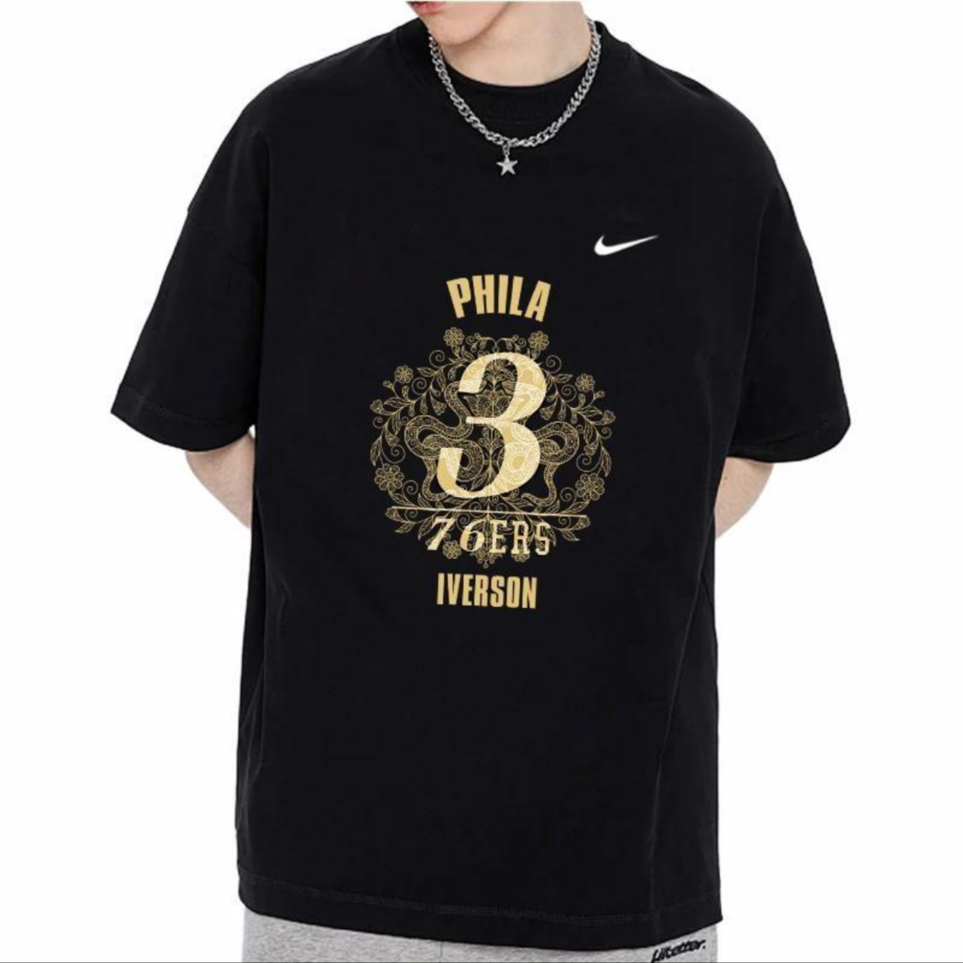 Nike Dri-Fit UV Hyverse Short Sleeve Tee Black Allen Iverson Model Front
