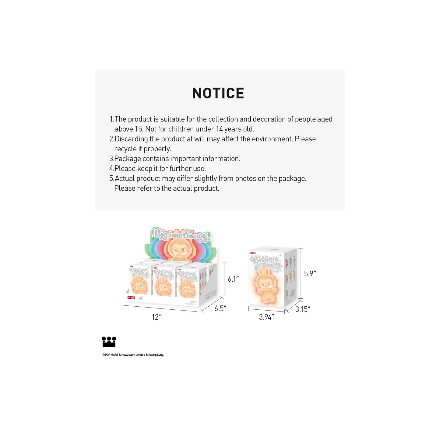 POP MART LABUBU THE MONSTERS - Big Into Energy Series Vinyl Plush Pendant Keychain (Version 3) Notice