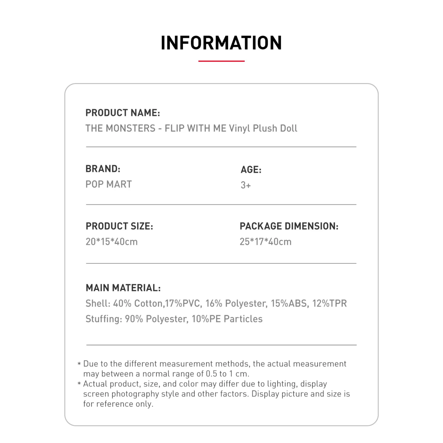 POP MART LABUBU THE MONSTERS FLIP WITH ME - Vinyl Plush Doll Information