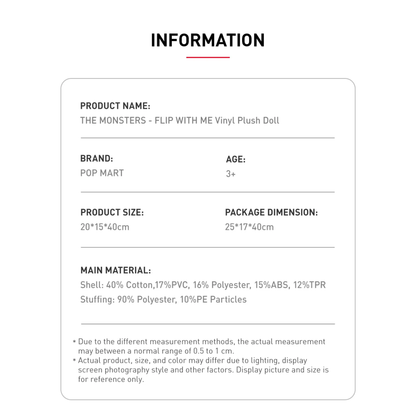 POP MART LABUBU THE MONSTERS FLIP WITH ME - Vinyl Plush Doll Information