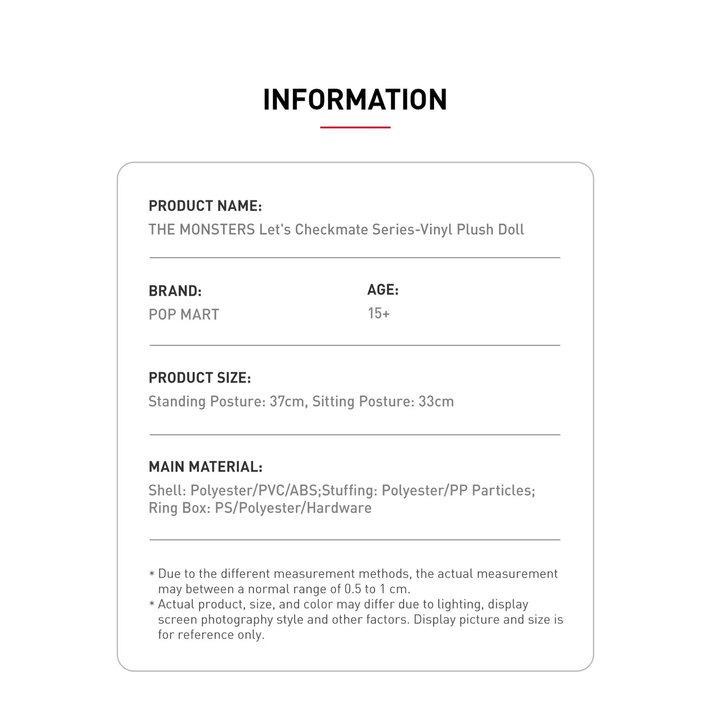 POP MART LABUBU THE MONSTERS Let's Checkmate Series - Vinyl Plush Doll Information