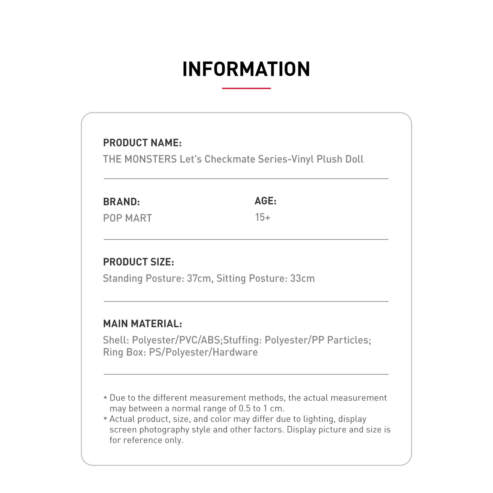 POP MART LABUBU THE MONSTERS Let's Checkmate Series - Vinyl Plush Doll Information