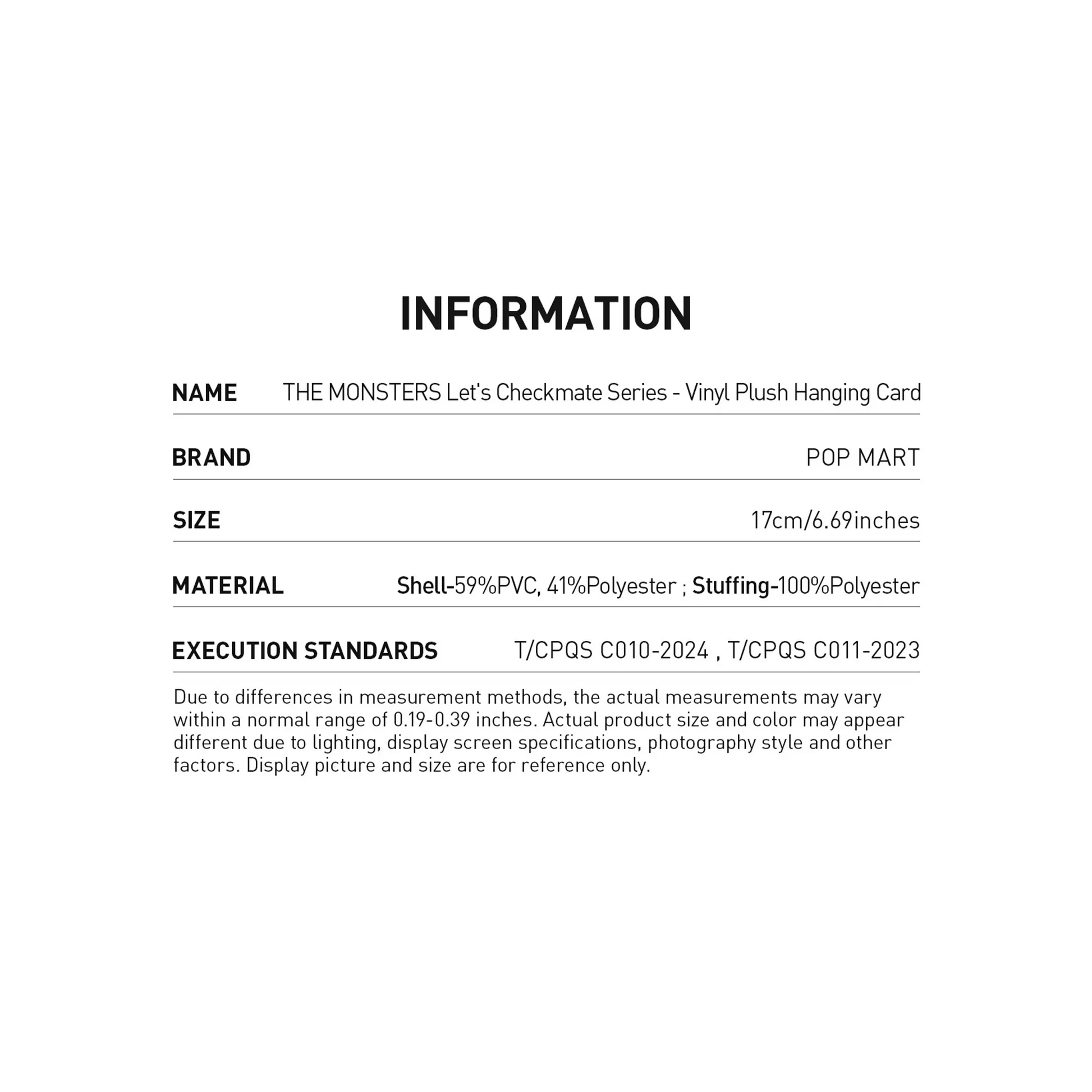 POP MART LABUBU THE MONSTERS Let's Checkmate Series - Vinyl Plush Hanging Card Information