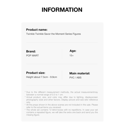 Pop Mart Twinkle Twinkle Savor The Moment Series Figures Information