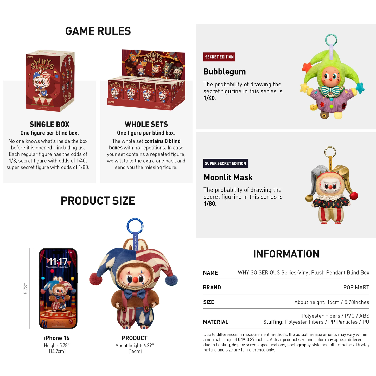 POP MART WHY SO SERIOUS Series - Vinyl Plush Pendant Blind Box Information
