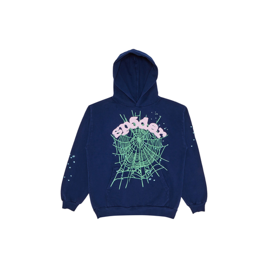 Sp5der OG Web Hoodie Navy Front