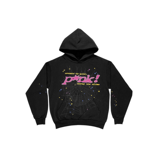 Sp5der P*nk Hoodie Black FW21 Front