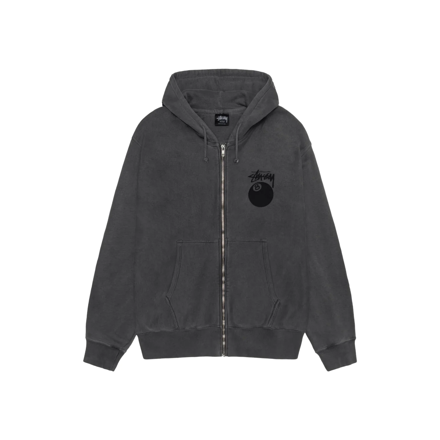 Stüssy 8 Ball Pigment Dyed Zip Hoodie Black FW24 Front