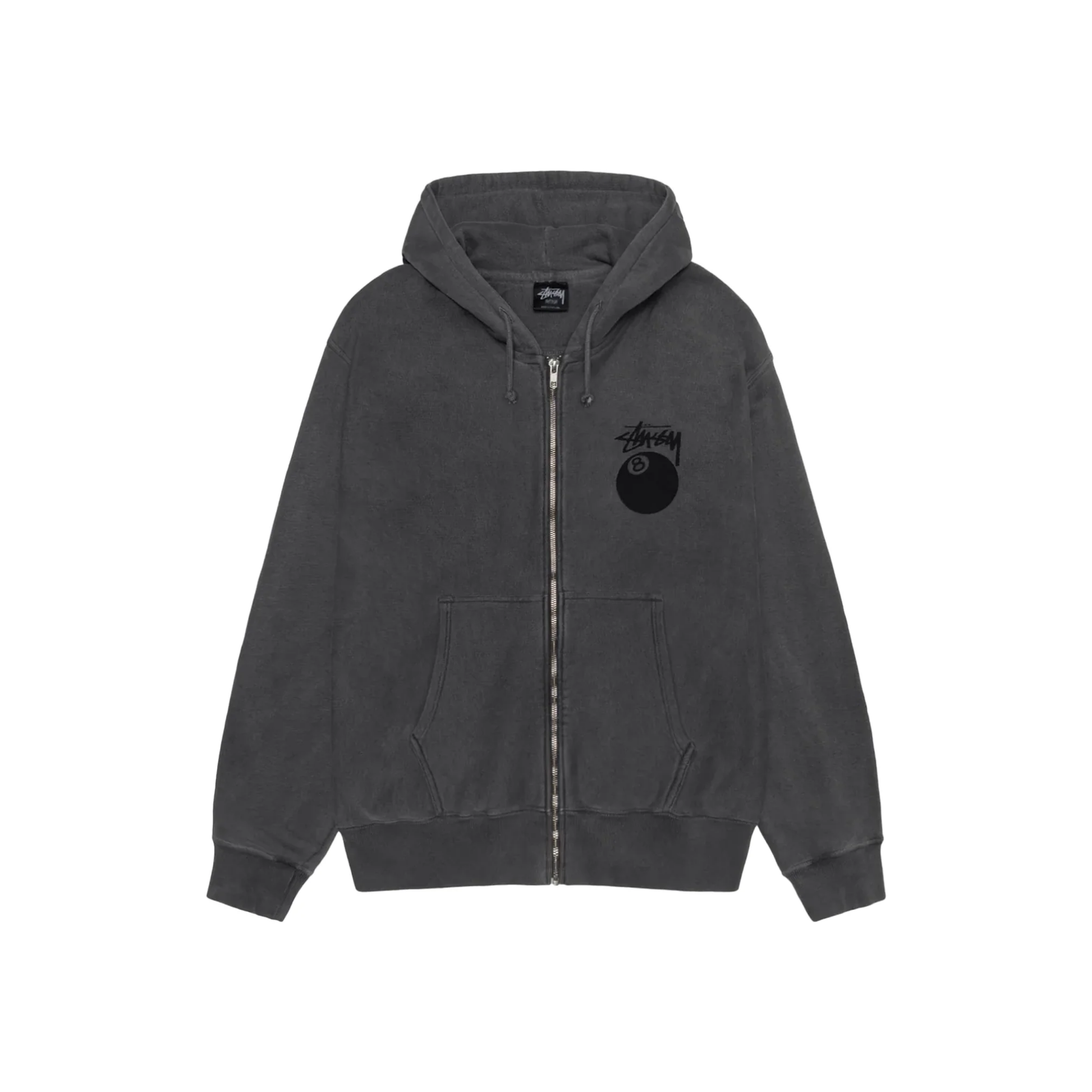 Stüssy 8 Ball Pigment Dyed Zip Hoodie Black FW24 Front