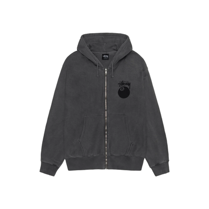 Stüssy 8 Ball Pigment Dyed Zip Hoodie Black FW24 Front