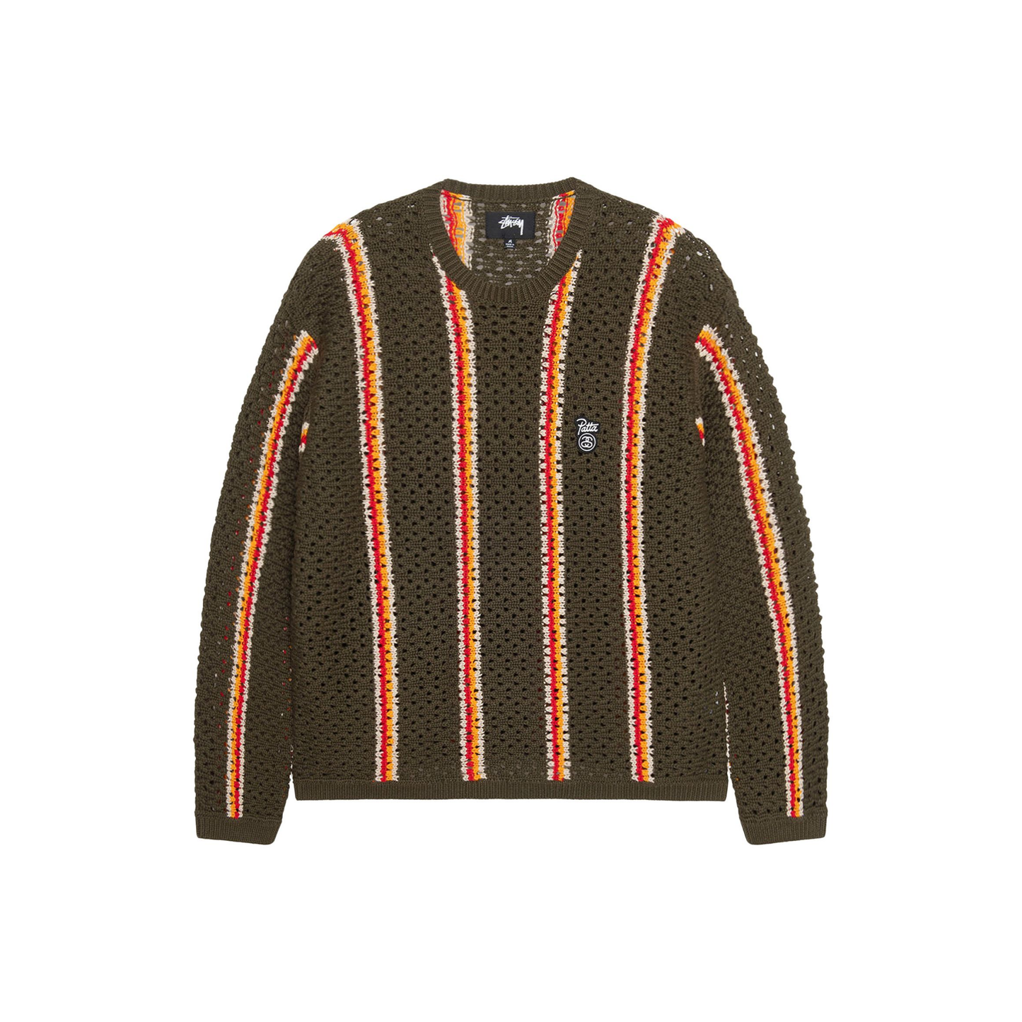 Stüssy x Patta Striped Loose Gauge Sweater Olive Front