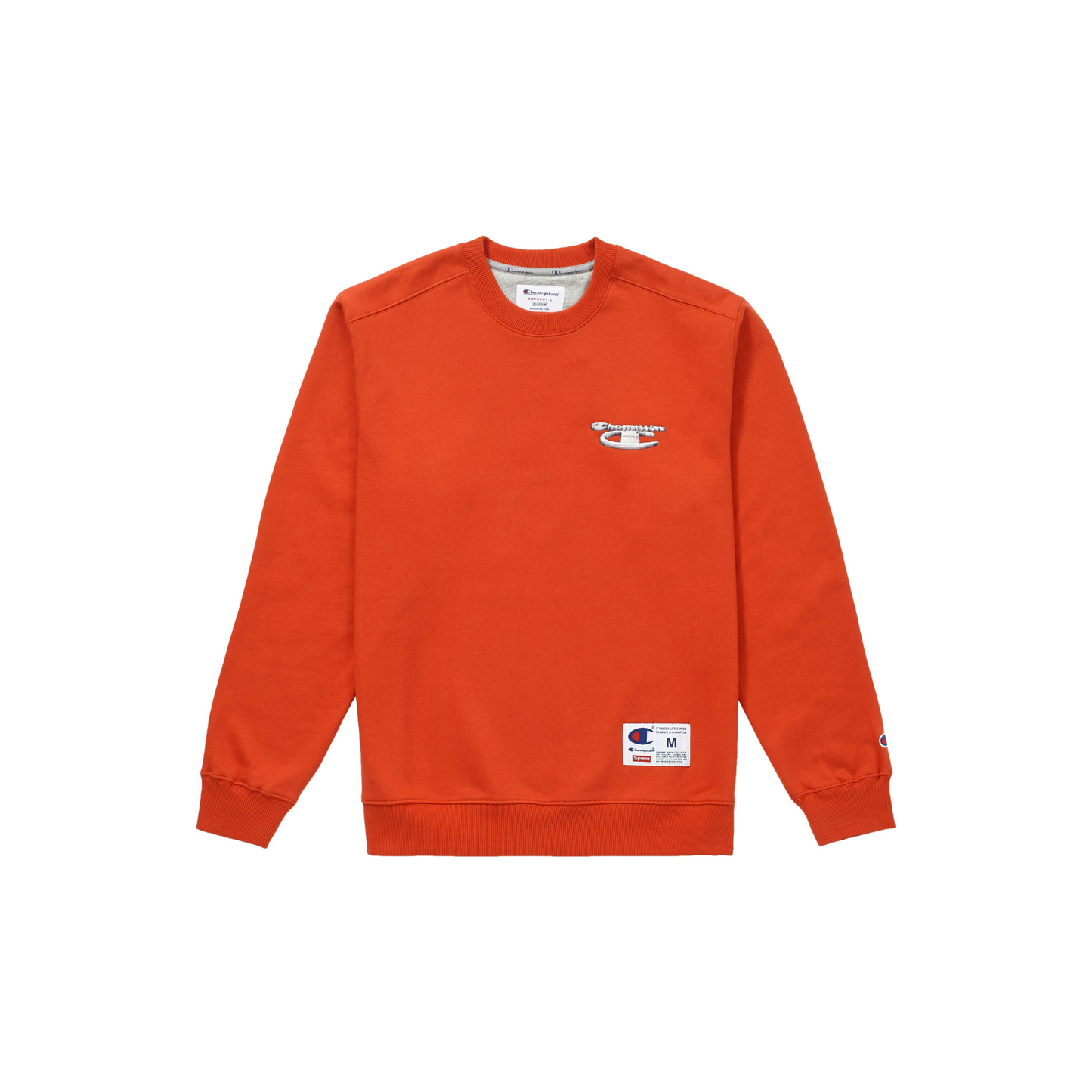 Supreme X Champion 3D Metallic Crewneck Orange Front