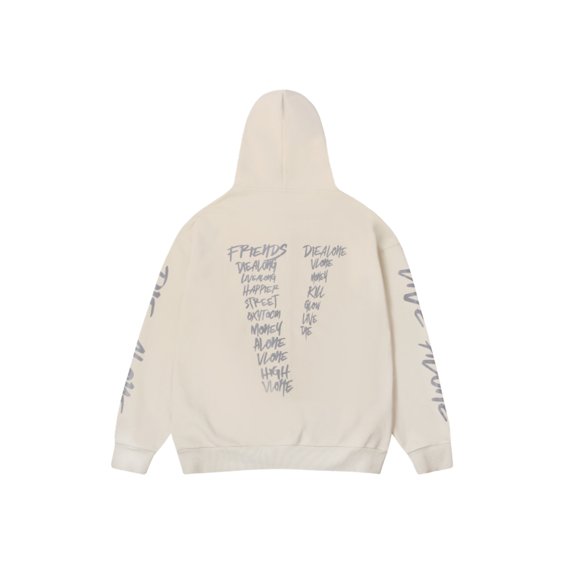 VLONE 3M Graffiti Lettering Zip Up Hoodie Beige Back