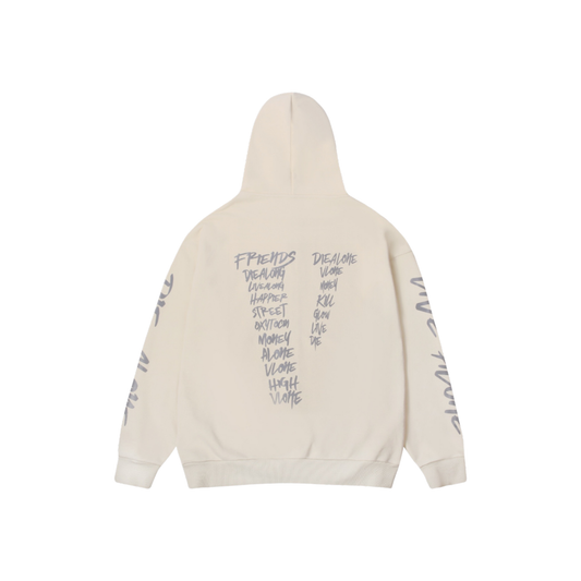 VLONE 3M Graffiti Lettering Zip Up Hoodie Beige Back