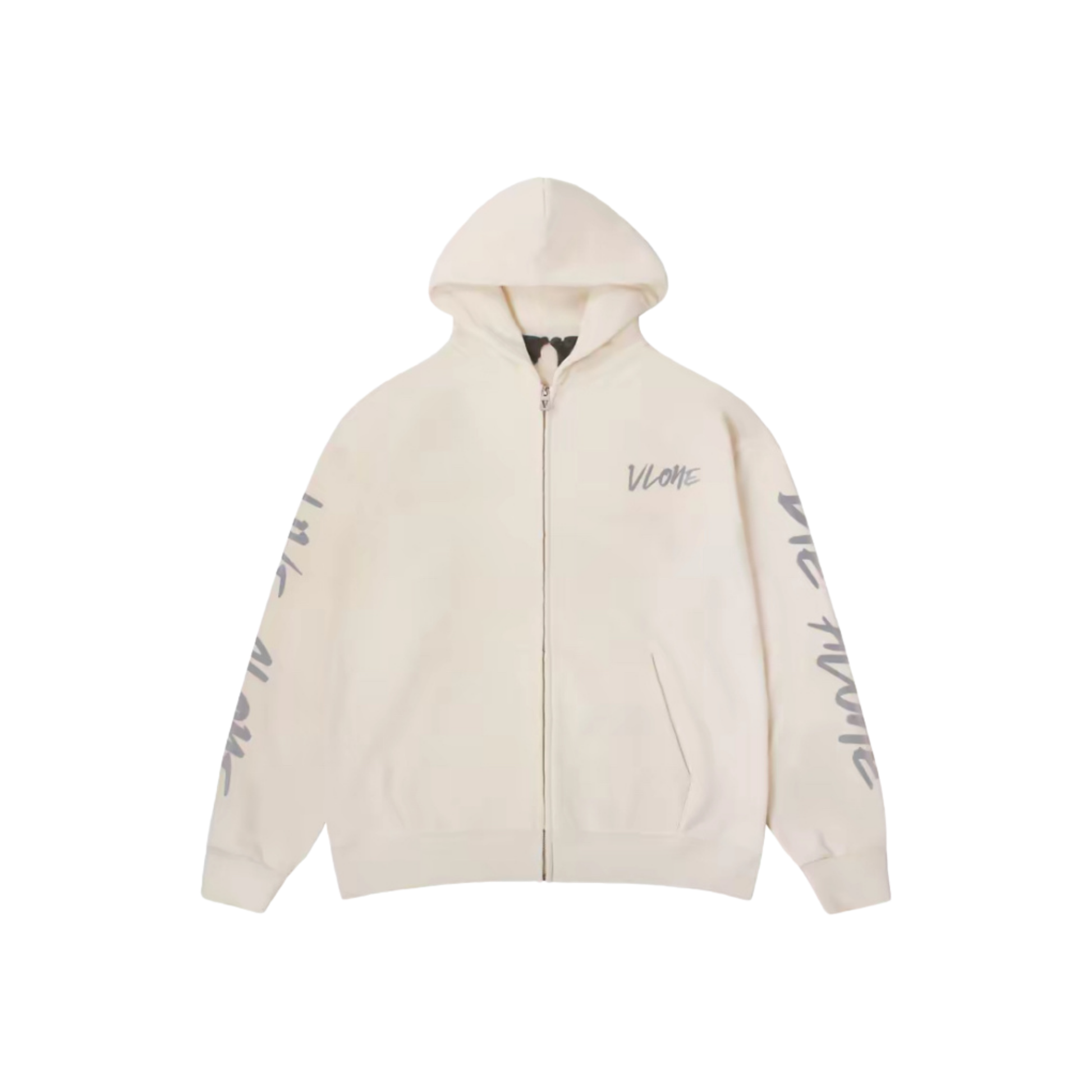 VLONE 3M Graffiti Lettering Zip Up Hoodie Beige Front