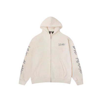 VLONE 3M Graffiti Lettering Zip Up Hoodie Beige Front