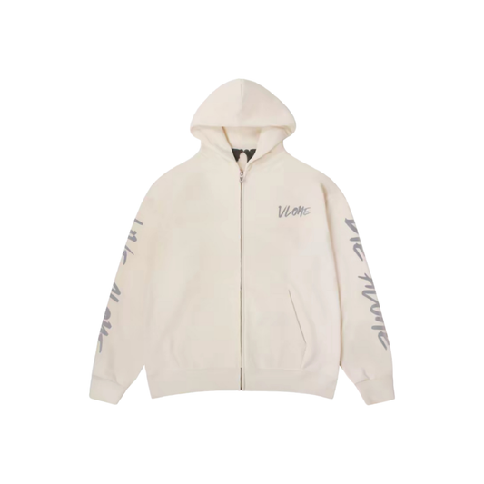 VLONE 3M Graffiti Lettering Zip Up Hoodie Beige Front