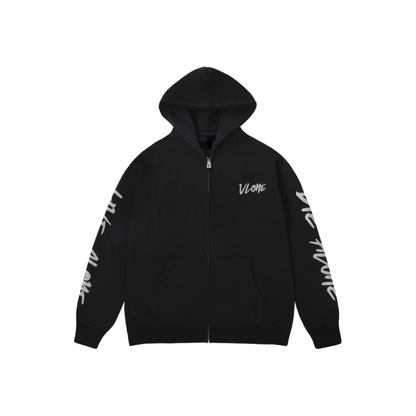 VLONE 3M Graffiti Lettering Zip Up Hoodie Black Front
