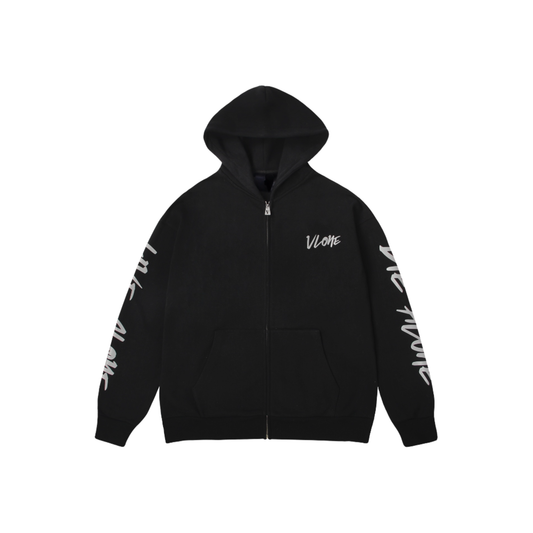 VLONE 3M Graffiti Lettering Zip Up Hoodie Black Front