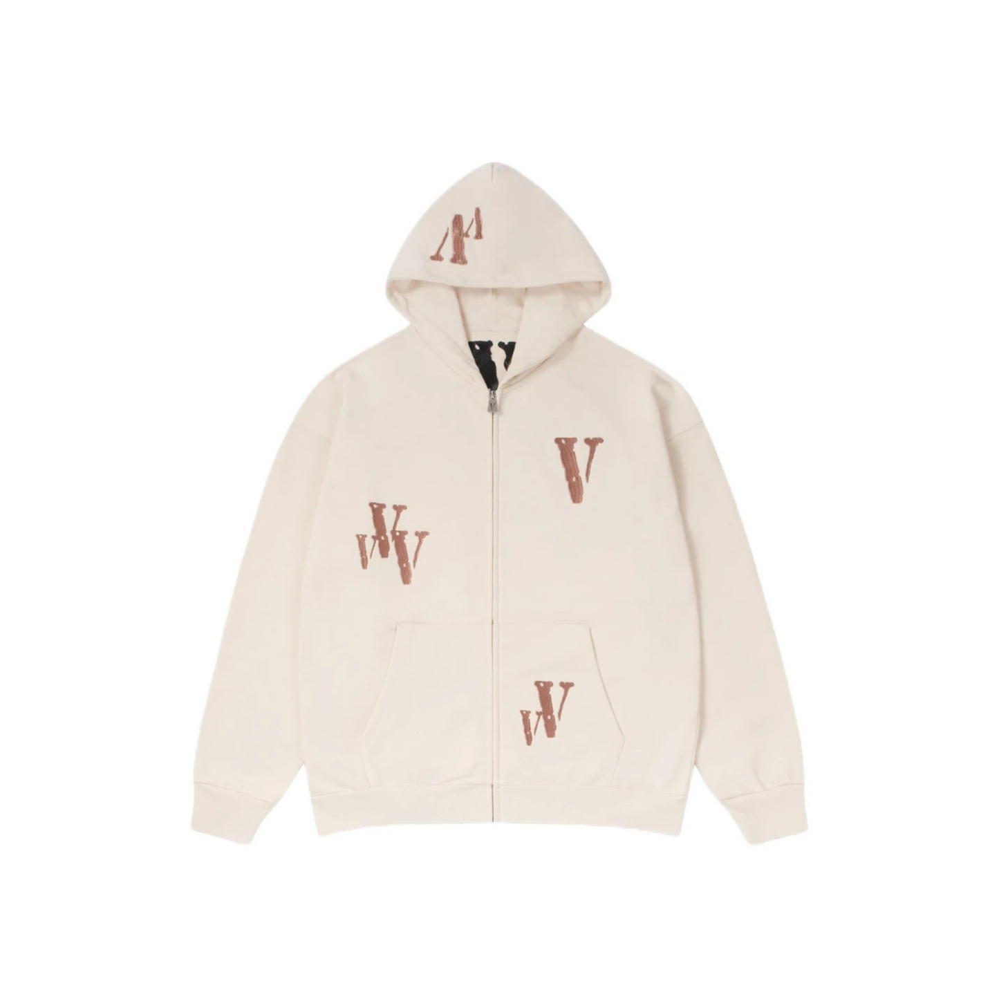 VLONE Embroidered Logo Zip Up Hoodie Beige Front