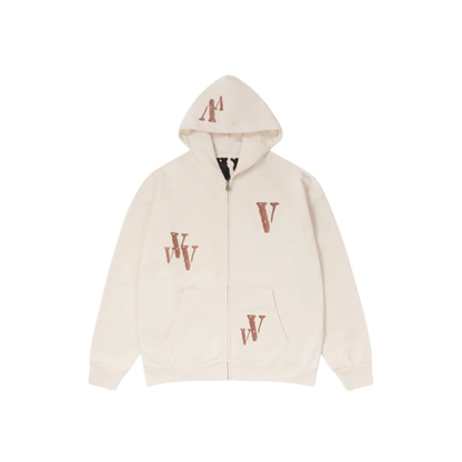 VLONE Embroidered Logo Zip Up Hoodie Beige Front