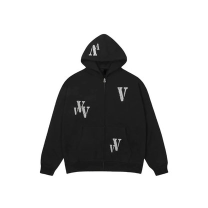 VLONE Embroidered Logo Zip Up Hoodie Black Front