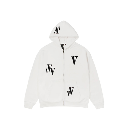 VLONE Embroidered Logo Zip Up Hoodie White Front