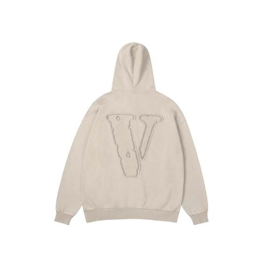 VLONE Embroidered Washed Zip Up Hoodie Beige Back