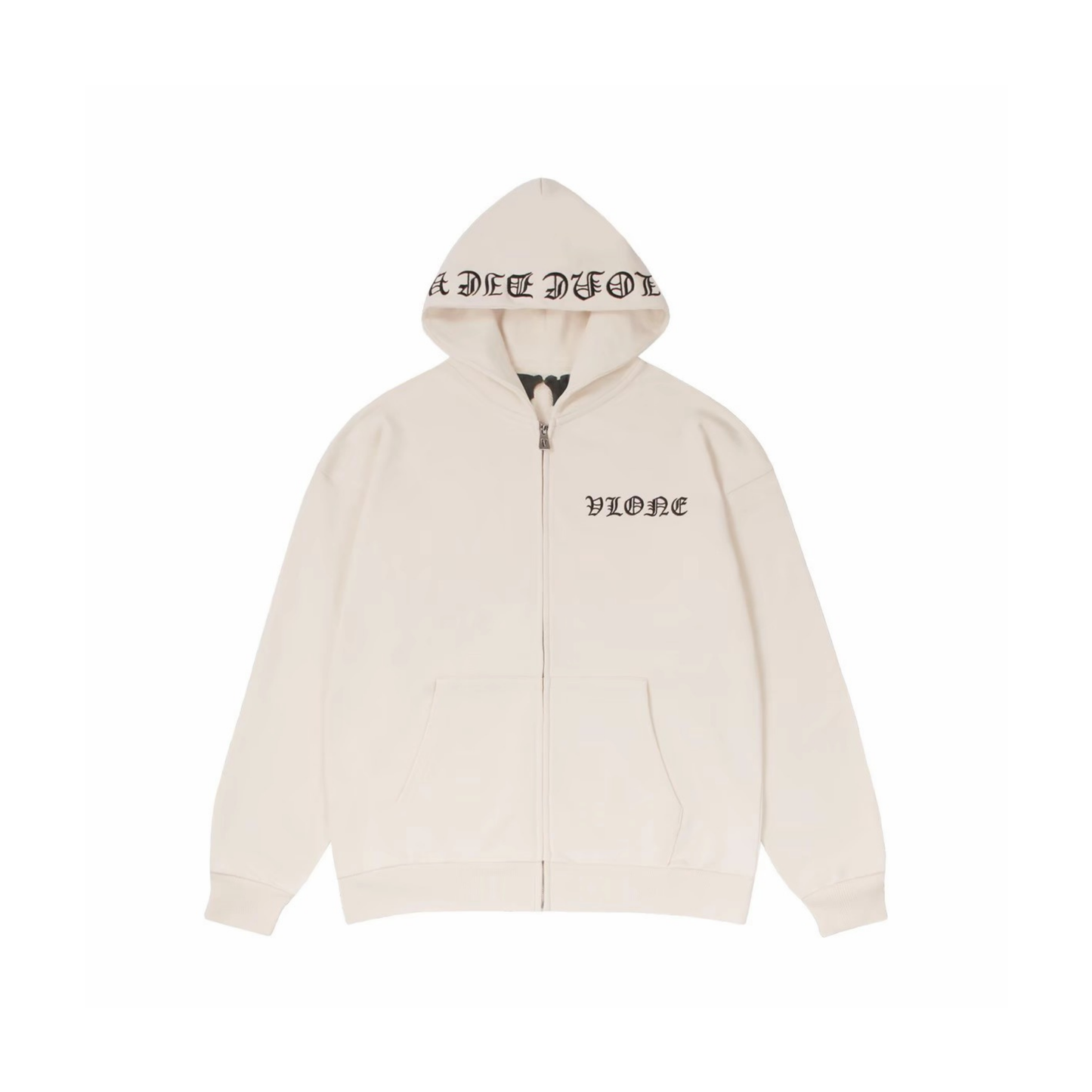 VLONE Gothic Zip Up Hoodie Beige Front