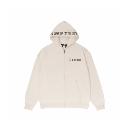 VLONE Gothic Zip Up Hoodie Beige Front